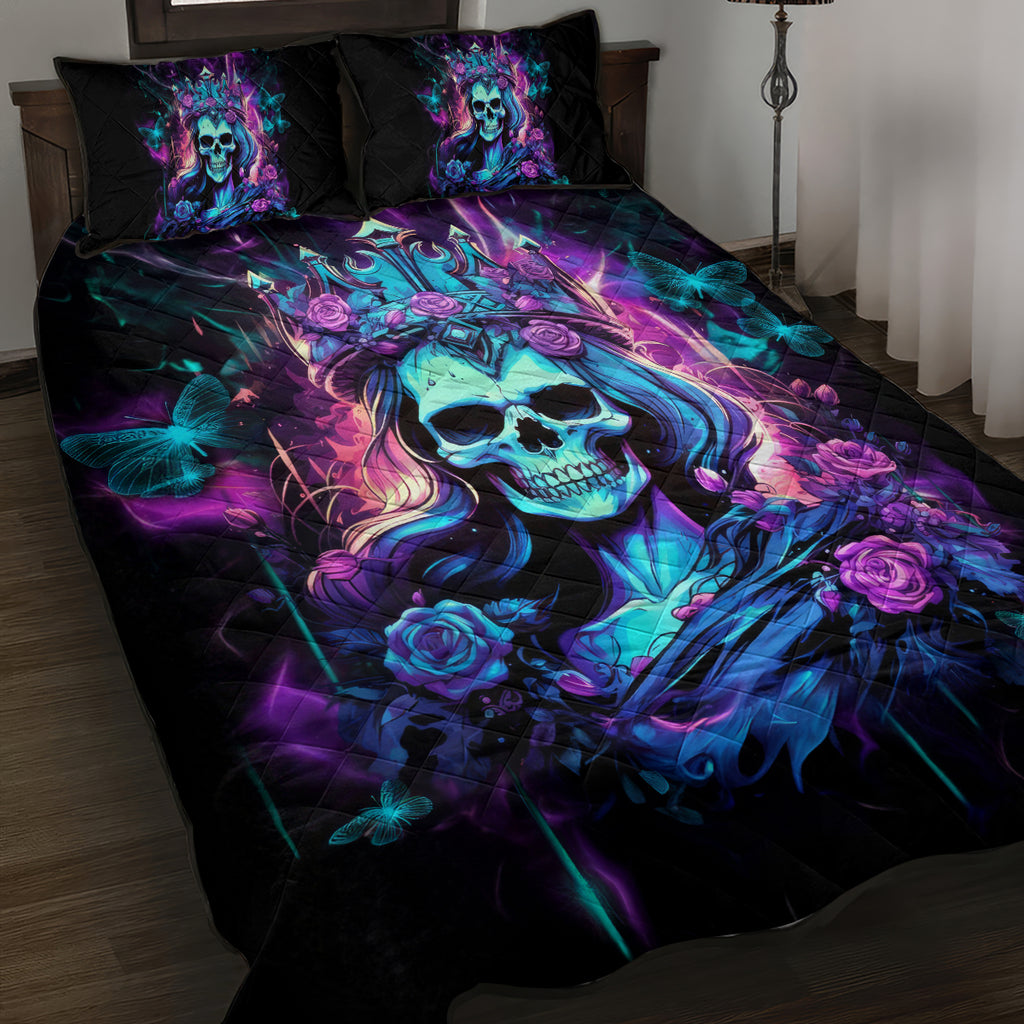 Rose Skull Quilt Bed Set Bitch I'm Not A Princess I'm The Fucking Queen