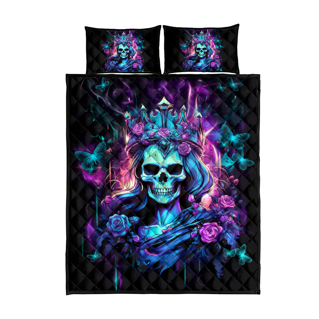 Rose Skull Quilt Bed Set Bitch I'm Not A Princess I'm The Fucking Queen