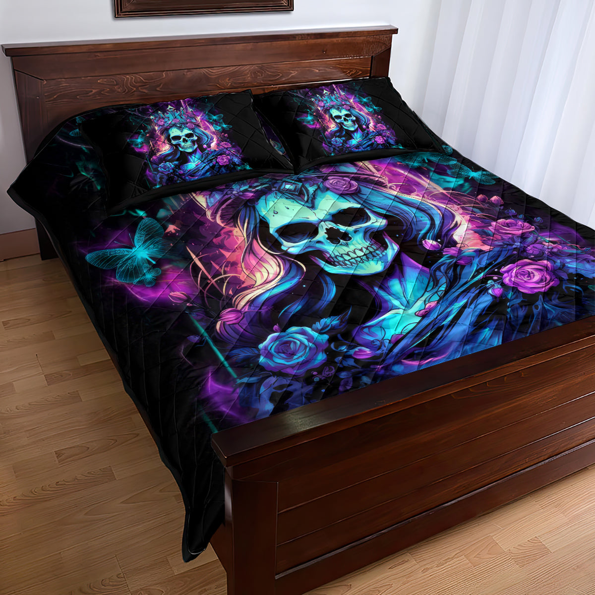 Rose Skull Quilt Bed Set Bitch I'm Not A Princess I'm The Fucking Queen