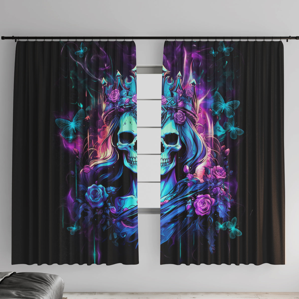 Rose Skull Window Curtain Bitch I'm Not A Princess I'm The Fucking Queen