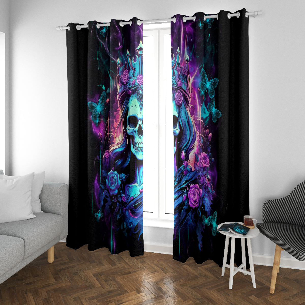 Rose Skull Window Curtain Bitch I'm Not A Princess I'm The Fucking Queen