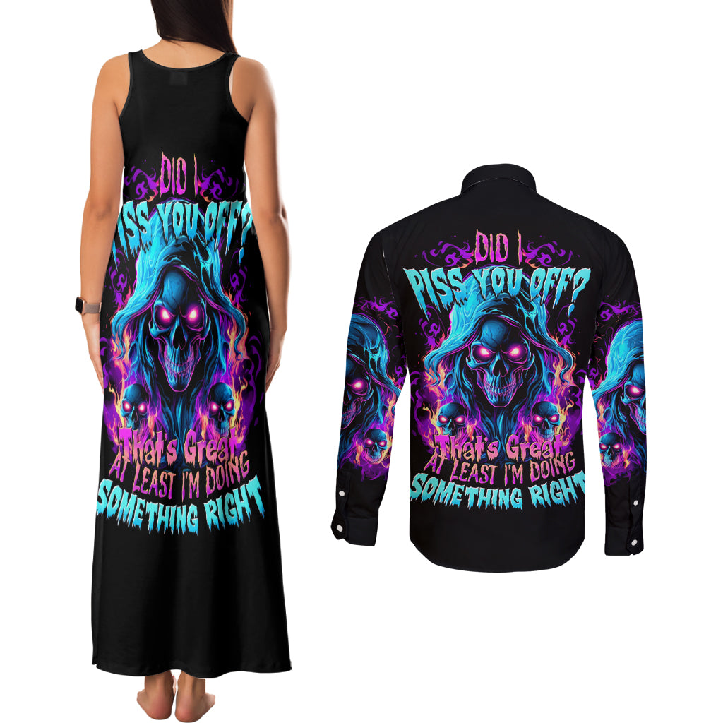 Flame Skull Couples Matching Tank Maxi Dress and Long Sleeve Button Shirt Did I Piss You Off That Great At Least I'm Doing Something Right
