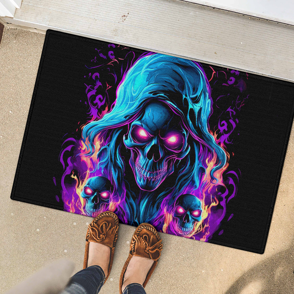 Flame Skull Rubber Doormat Did I Piss You Off That Great At Least I'm Doing Something Right
