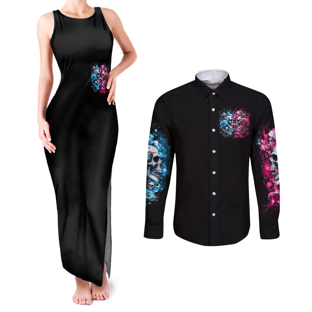 Couple Skull Couples Matching Tank Maxi Dress and Long Sleeve Button Shirt Don't Try To Figure Me Out I'm Special