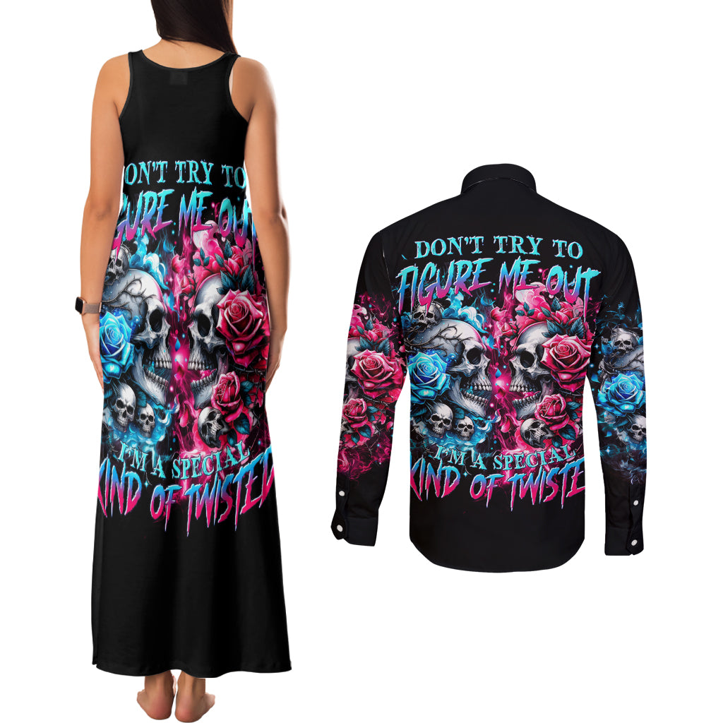 Couple Skull Couples Matching Tank Maxi Dress and Long Sleeve Button Shirt Don't Try To Figure Me Out I'm Special
