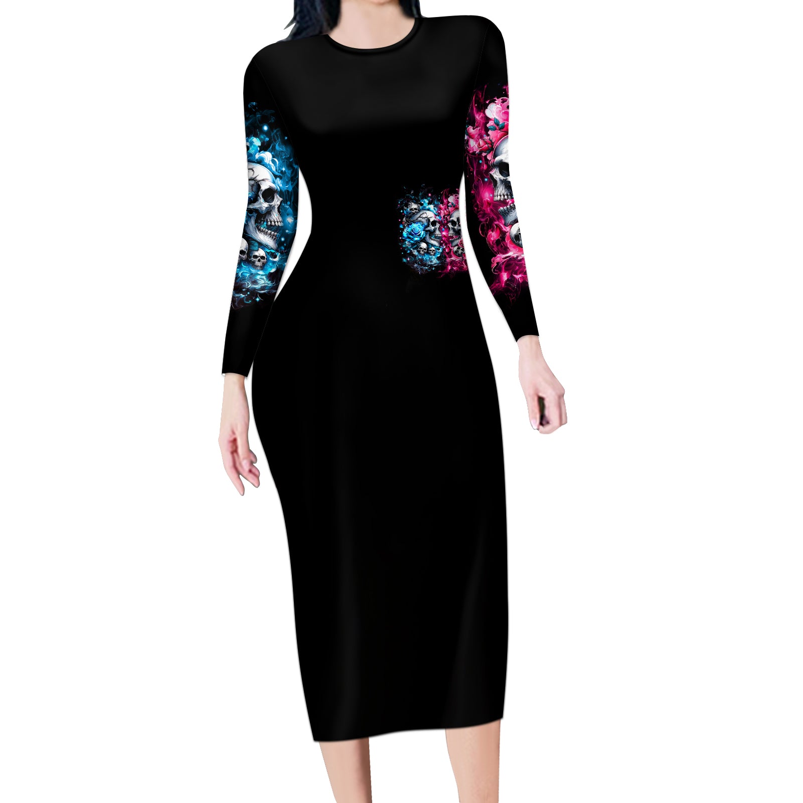 Couple Skull Long Sleeve Bodycon Dress Don't Try To Figure Me Out I'm Special
