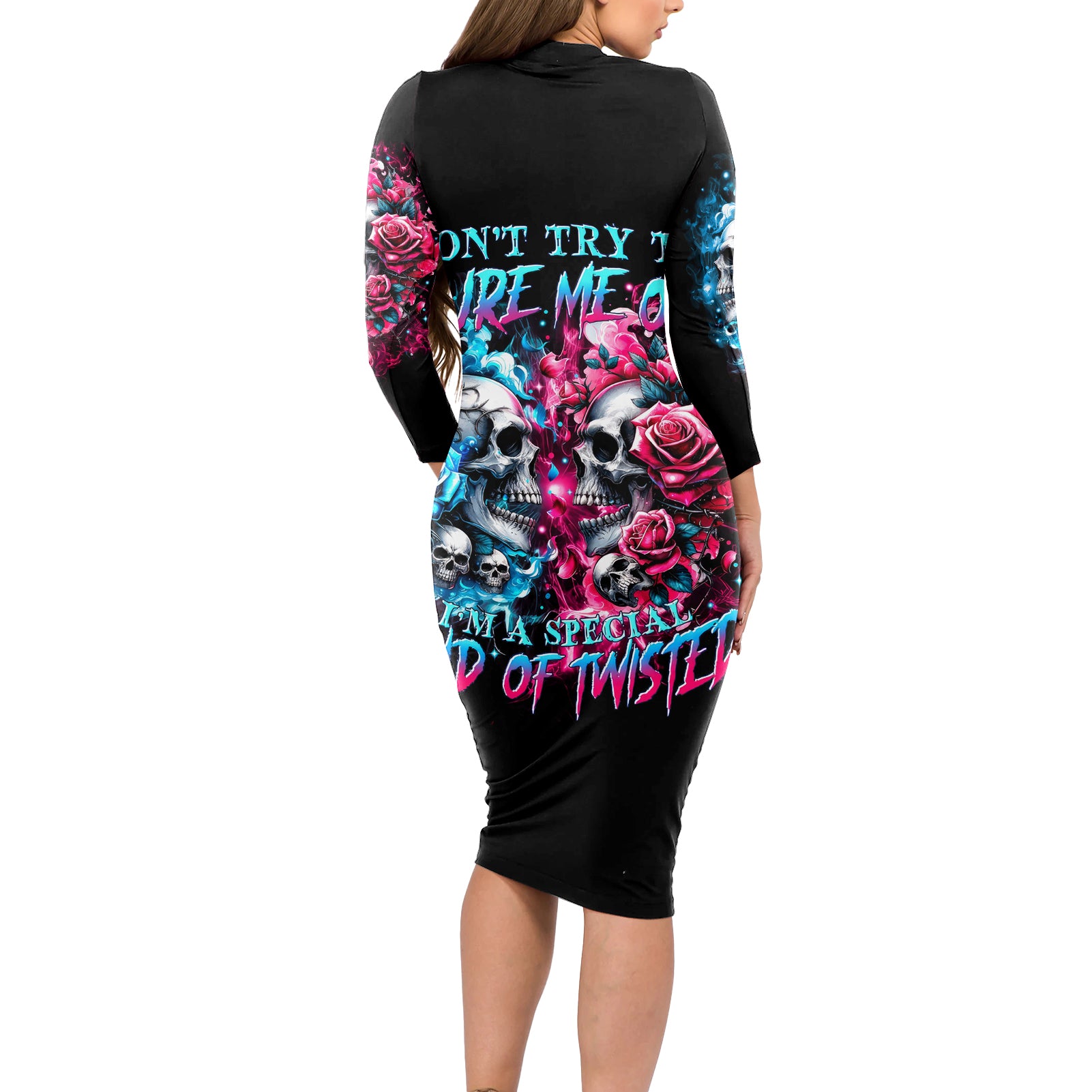 Couple Skull Long Sleeve Bodycon Dress Don't Try To Figure Me Out I'm Special