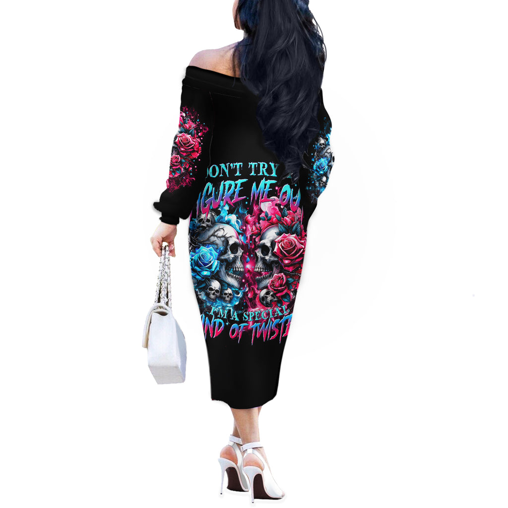 Couple Skull Off The Shoulder Long Sleeve Dress Don't Try To Figure Me Out I'm Special