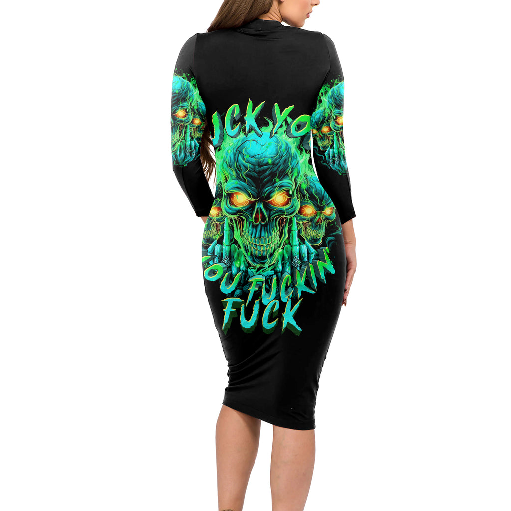 Flame Skull Long Sleeve Bodycon Dress Fuck You You Fuckin Fuck
