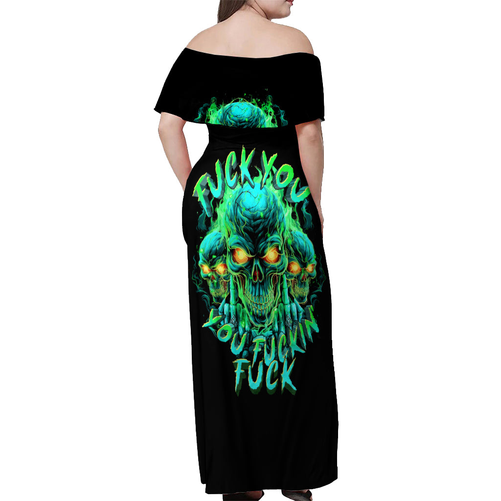 Flame Skull Off Shoulder Maxi Dress Fuck You You Fuckin Fuck