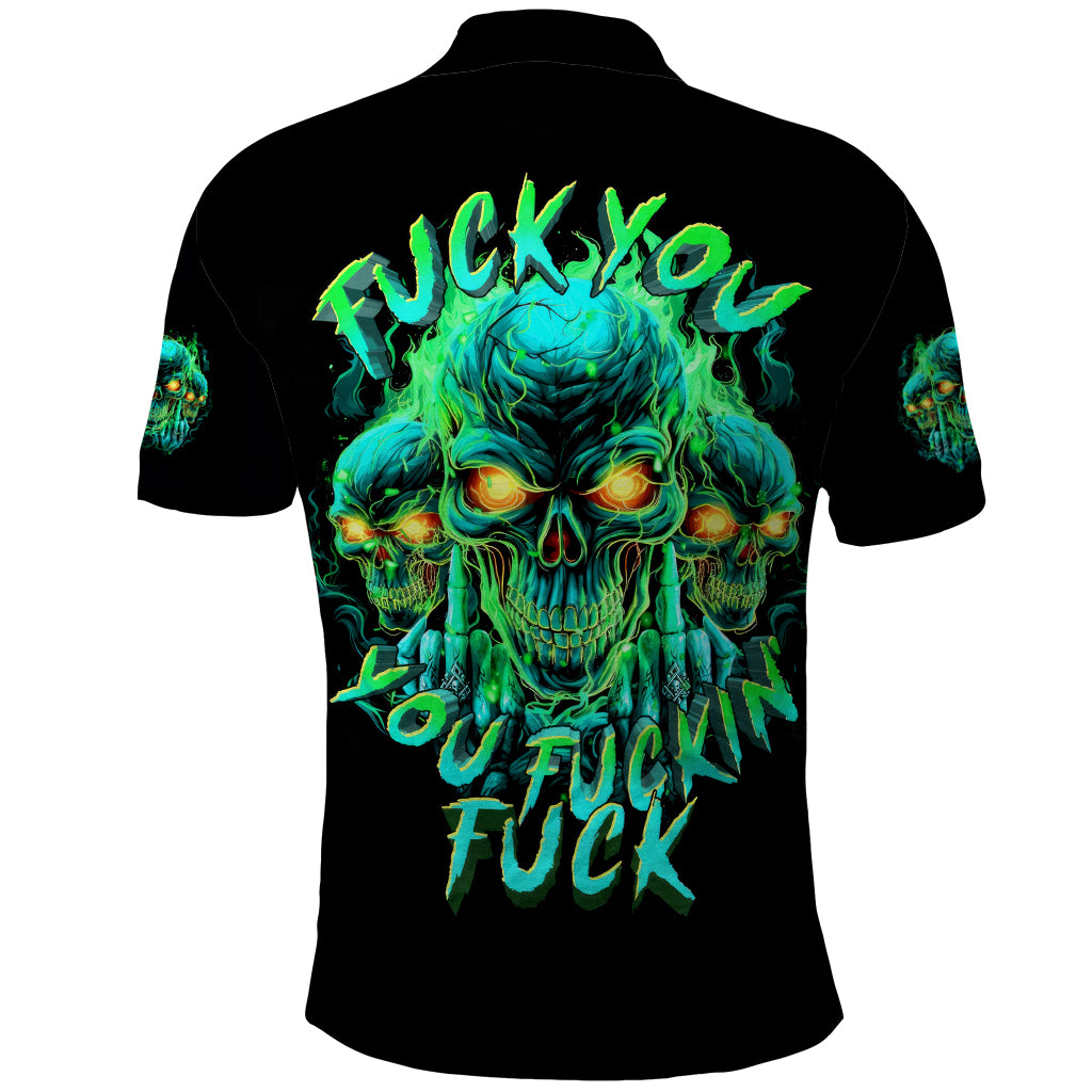 Flame Skull Polo Shirt Fuck You You Fuckin Fuck