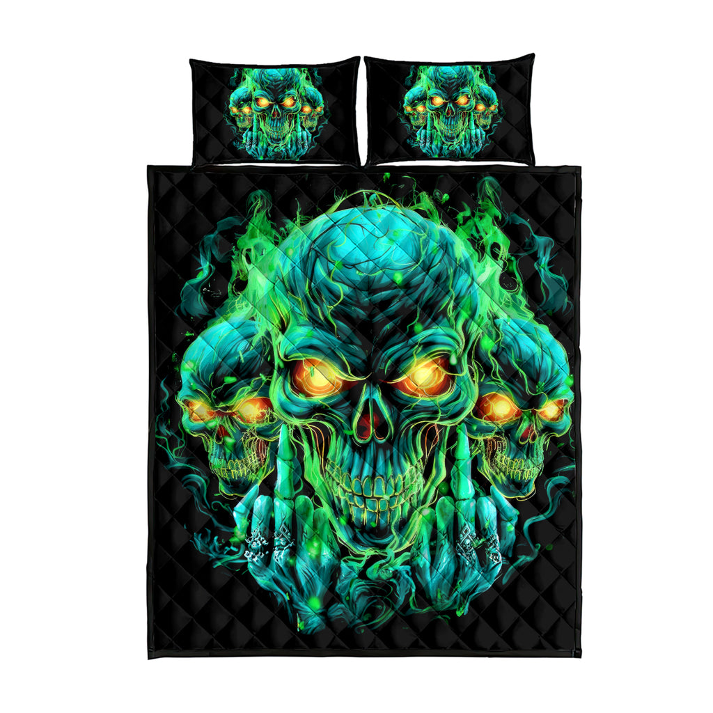 Flame Skull Quilt Bed Set Fuck You You Fuckin Fuck