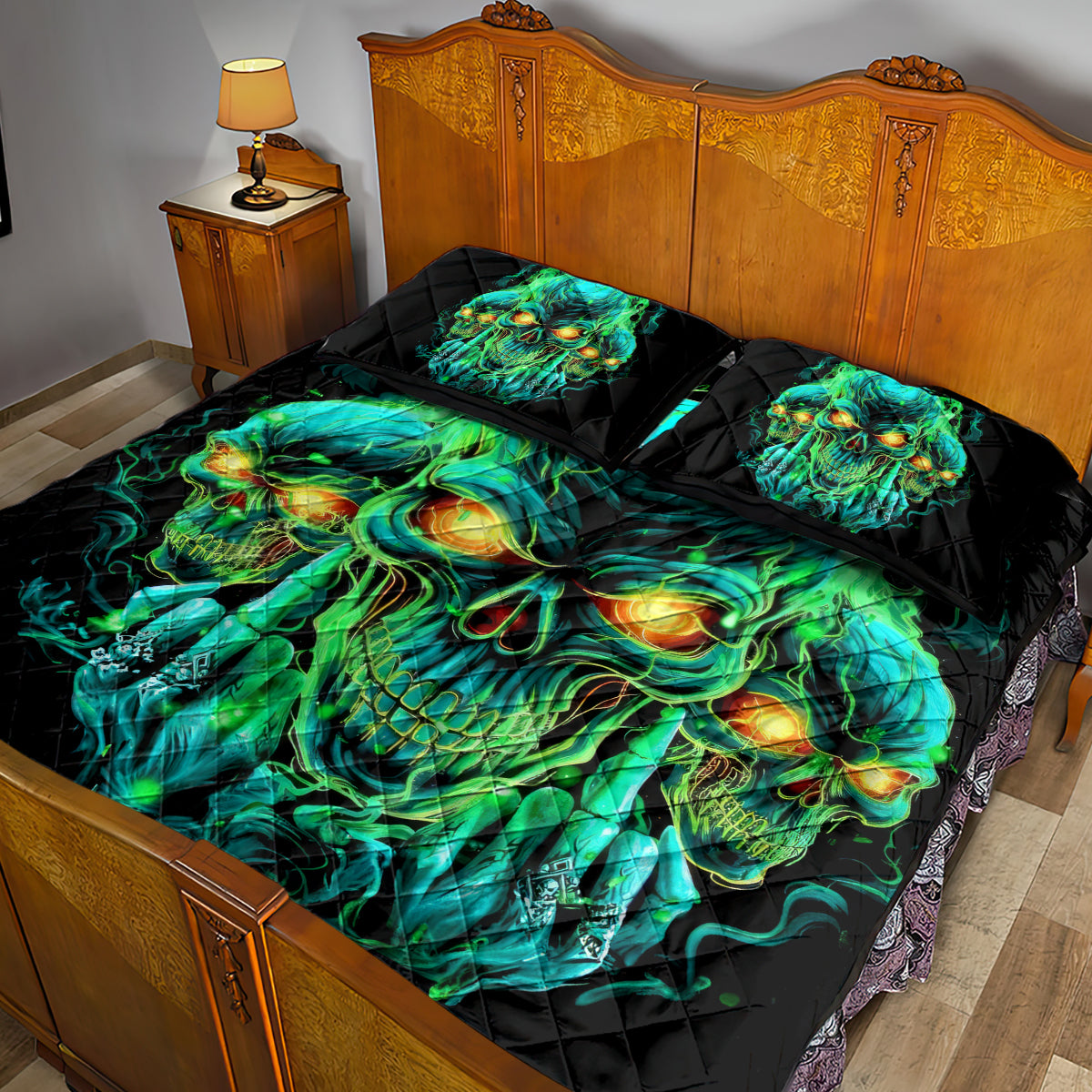 Flame Skull Quilt Bed Set Fuck You You Fuckin Fuck