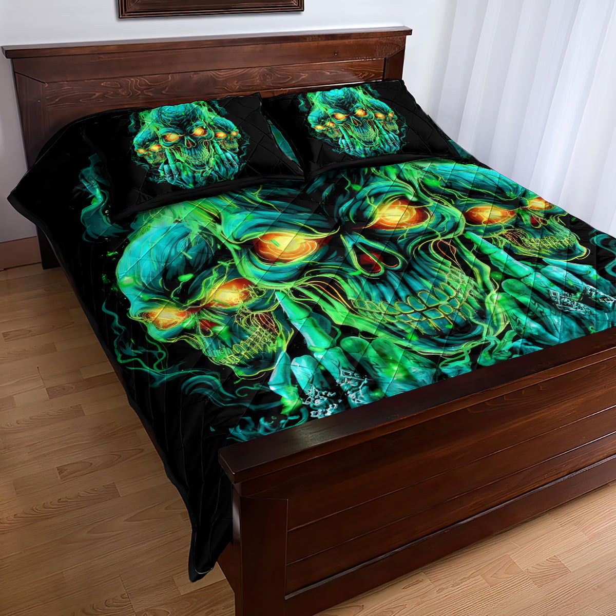 Flame Skull Quilt Bed Set Fuck You You Fuckin Fuck