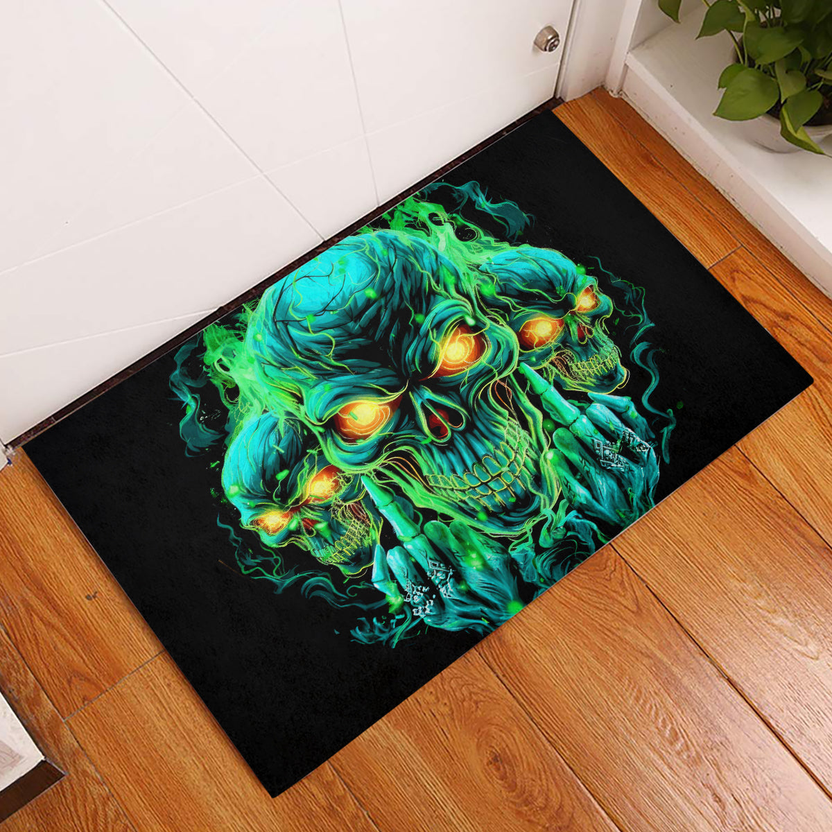 Flame Skull Rubber Doormat Fuck You You Fuckin Fuck