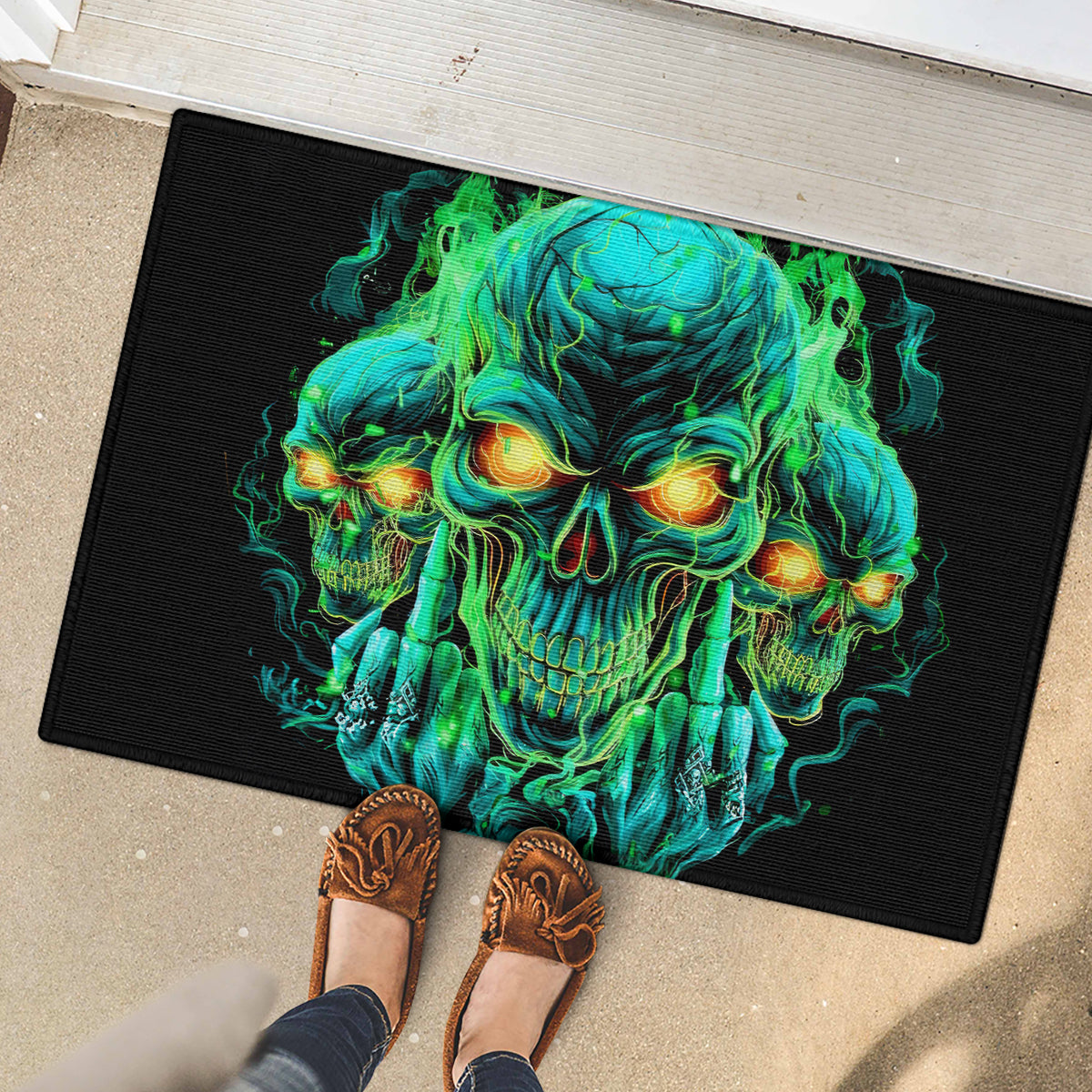 Flame Skull Rubber Doormat Fuck You You Fuckin Fuck