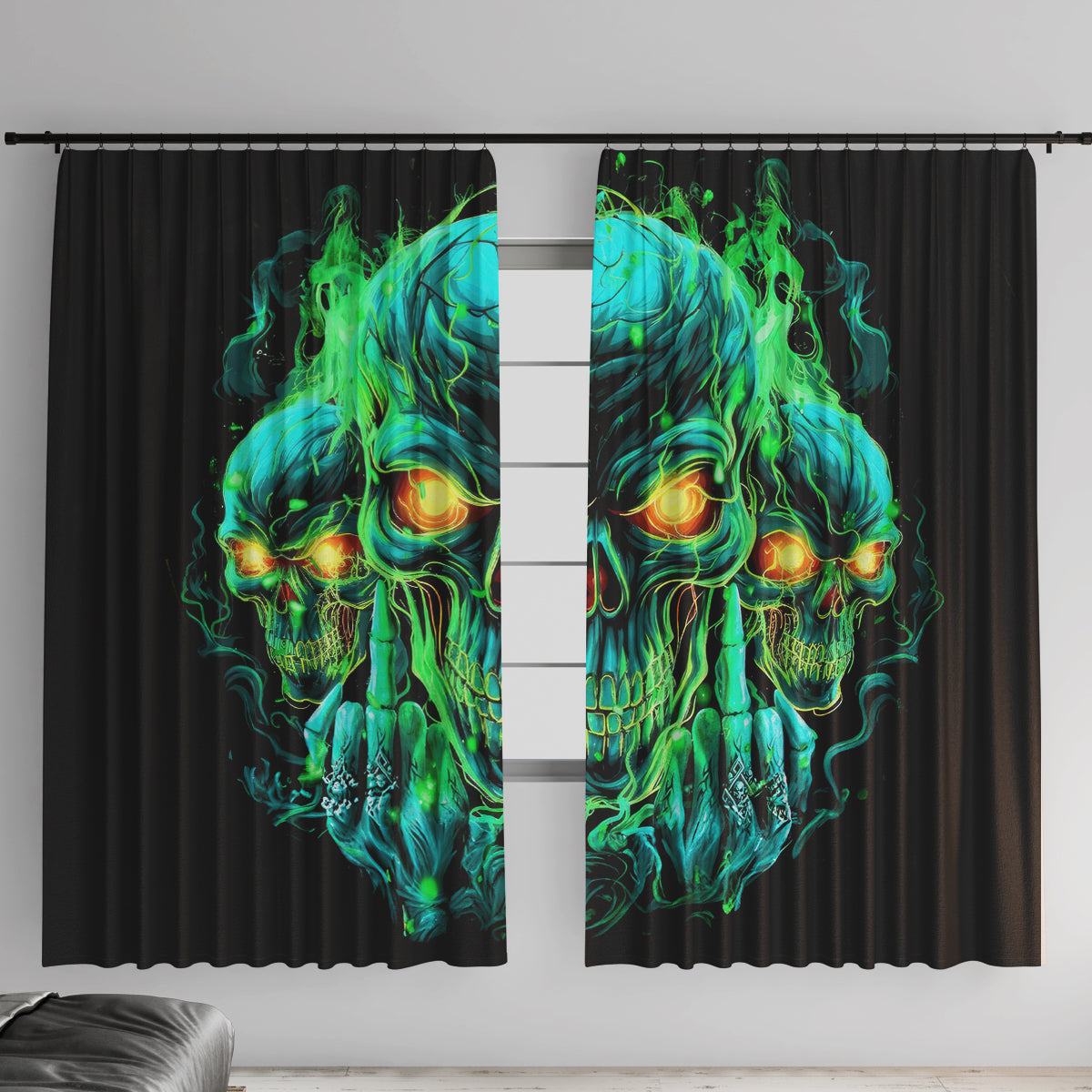 Flame Skull Window Curtain Fuck You You Fuckin Fuck