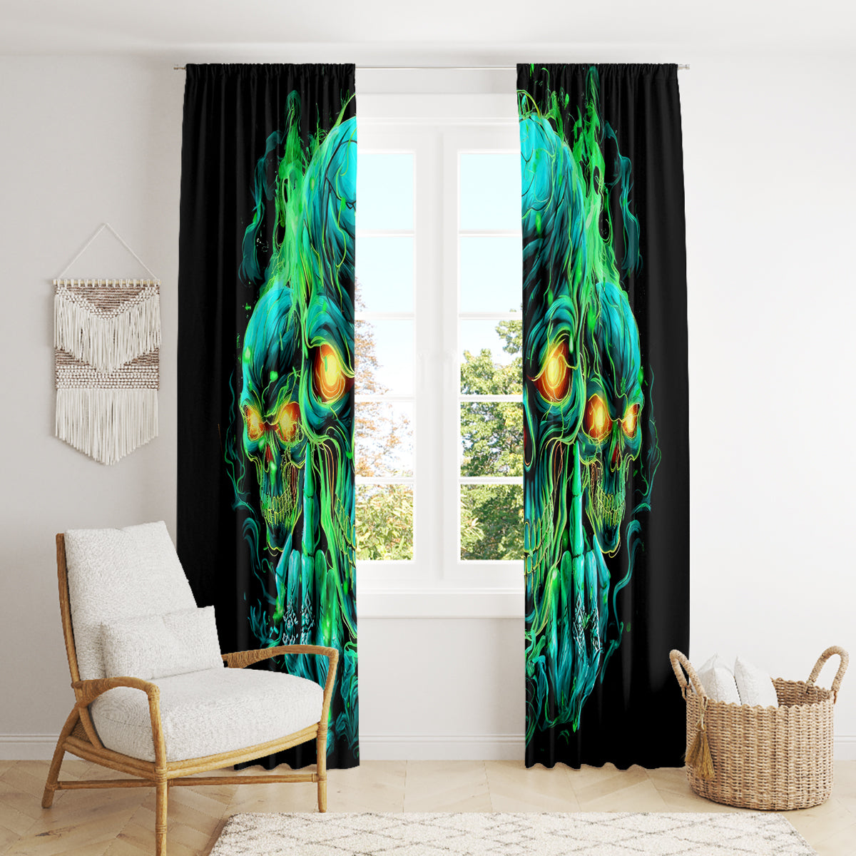 Flame Skull Window Curtain Fuck You You Fuckin Fuck