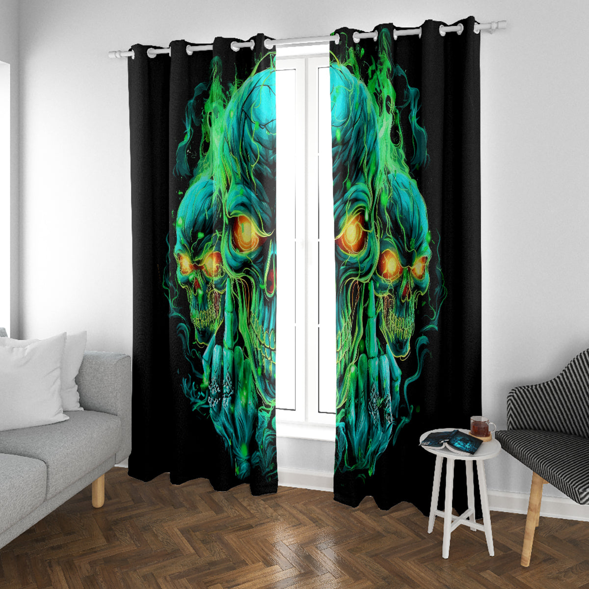 Flame Skull Window Curtain Fuck You You Fuckin Fuck