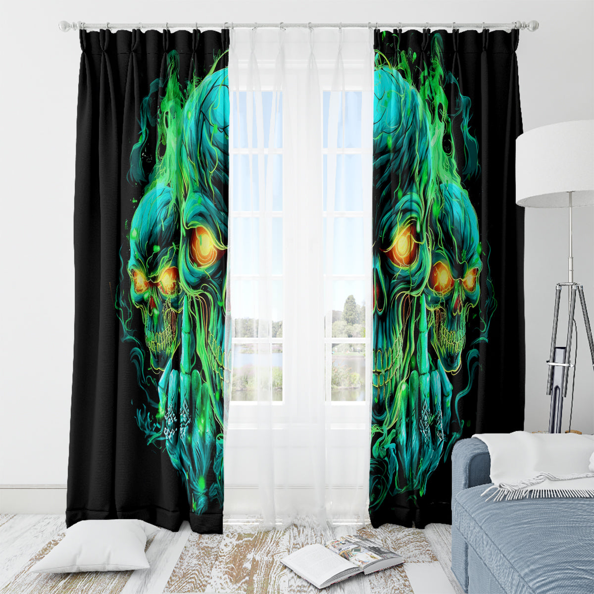 Flame Skull Window Curtain Fuck You You Fuckin Fuck