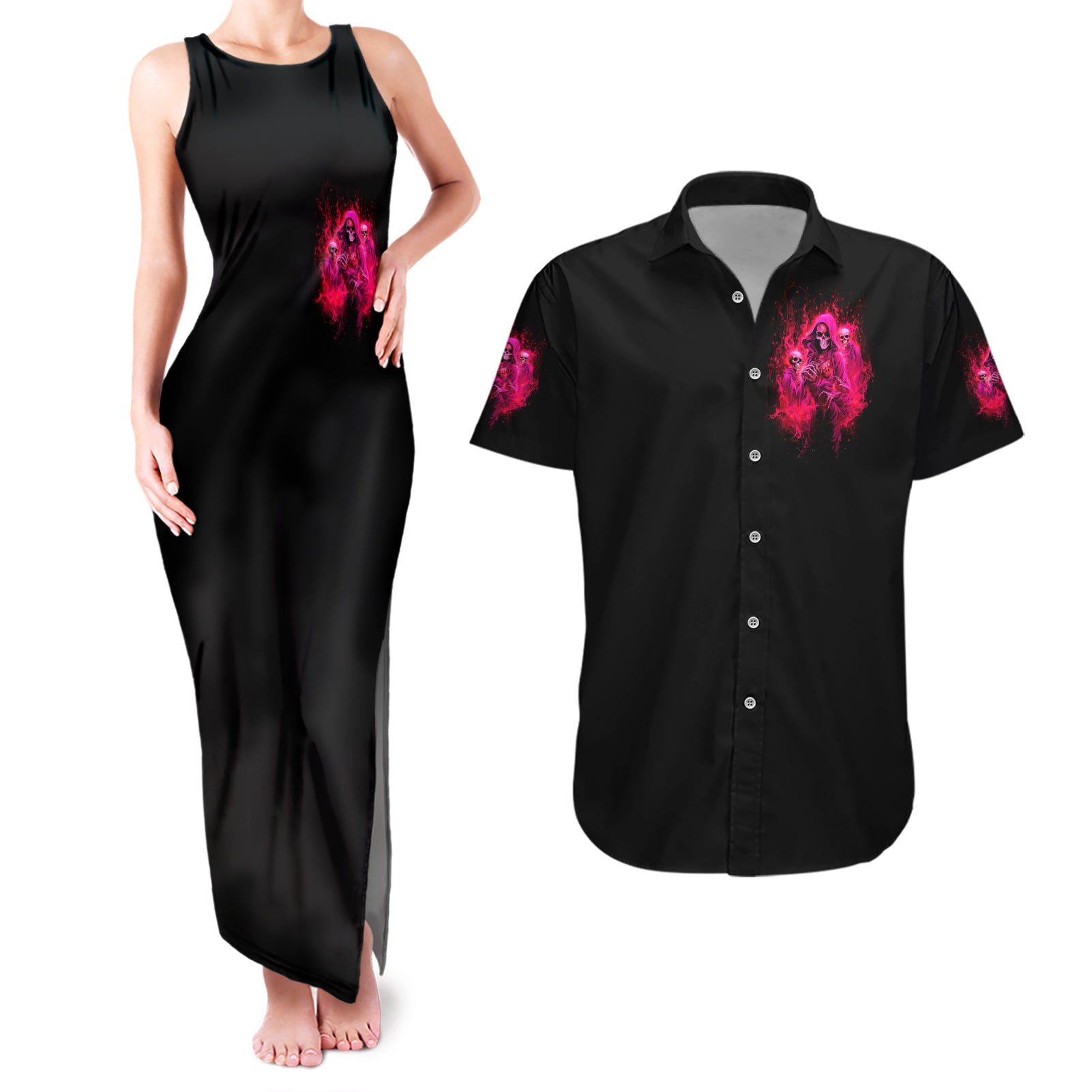 Flame Skull Couples Matching Tank Maxi Dress and Hawaiian Shirt I Have 3 Sides Quite Sweet Funny Crazy And The Side You Never See