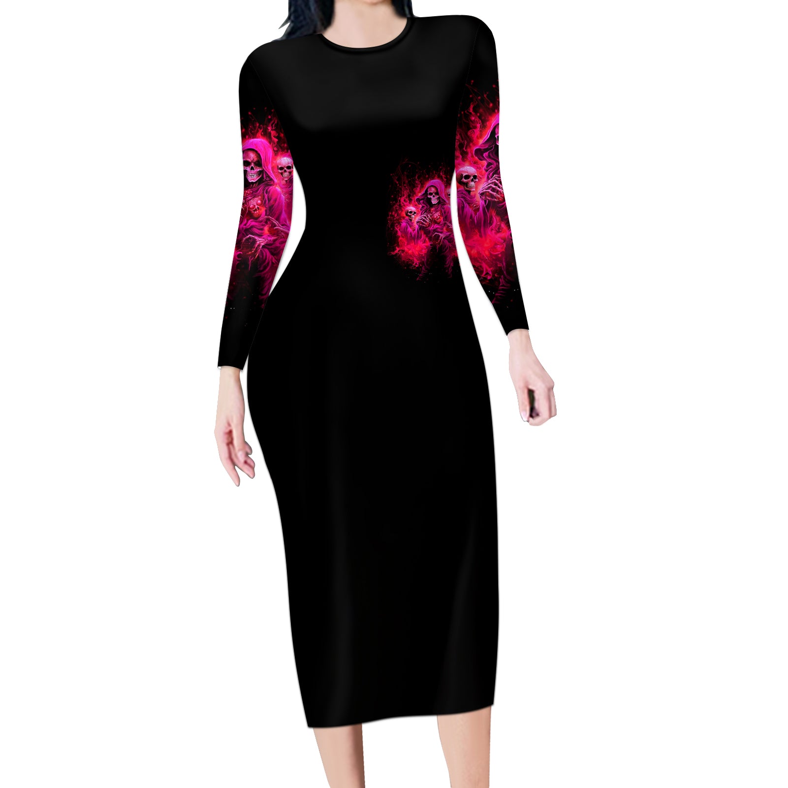 Flame Skull Long Sleeve Bodycon Dress I Have 3 Sides Quite Sweet Funny Crazy And The Side You Never See