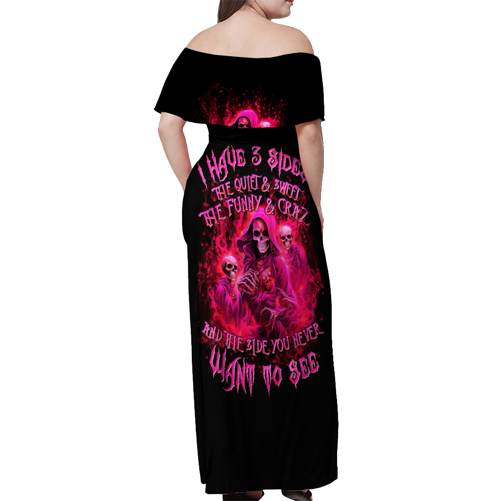 Flame Skull Off Shoulder Maxi Dress I Have 3 Sides Quite Sweet Funny Crazy And The Side You Never See
