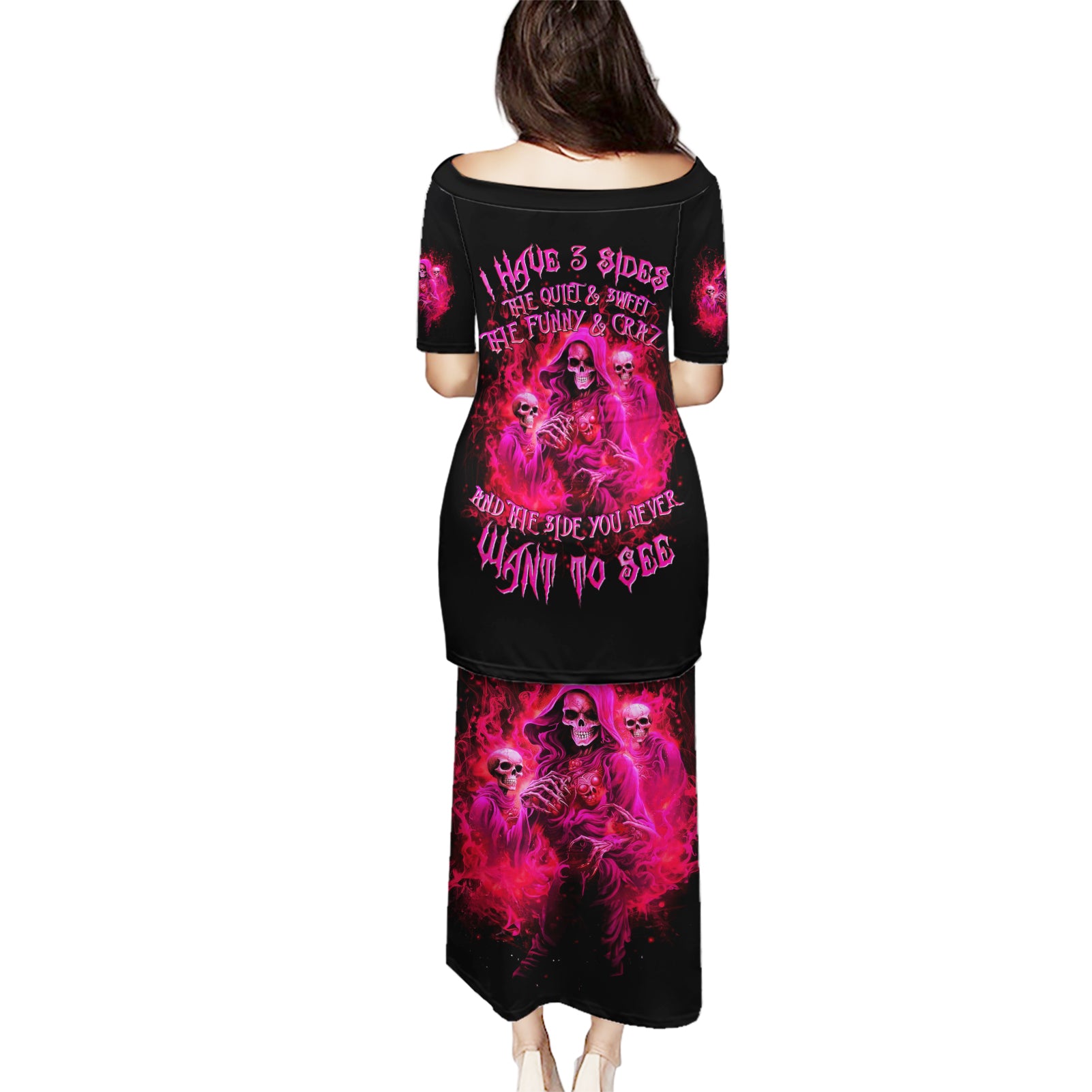 Flame Skull Puletasi I Have 3 Sides Quite Sweet Funny Crazy And The Side You Never See