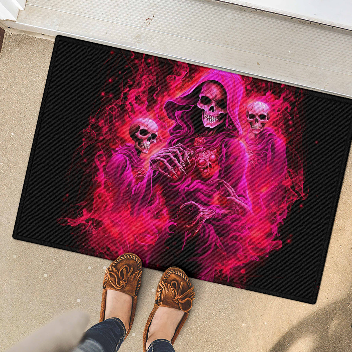 Flame Skull Rubber Doormat I Have 3 Sides Quite Sweet Funny Crazy And The Side You Never See