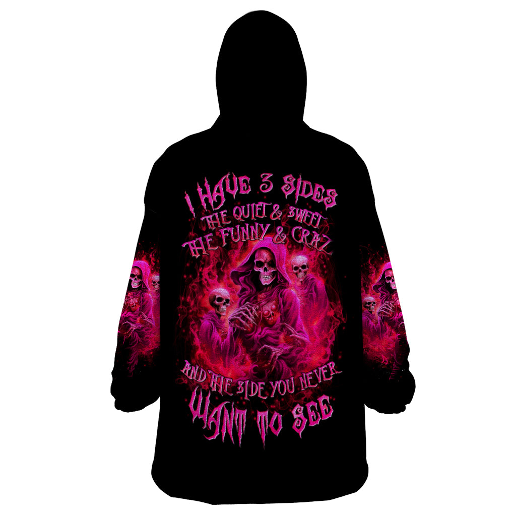 Flame Skull Wearable Blanket Hoodie I Have 3 Sides Quite Sweet Funny Crazy And The Side You Never See