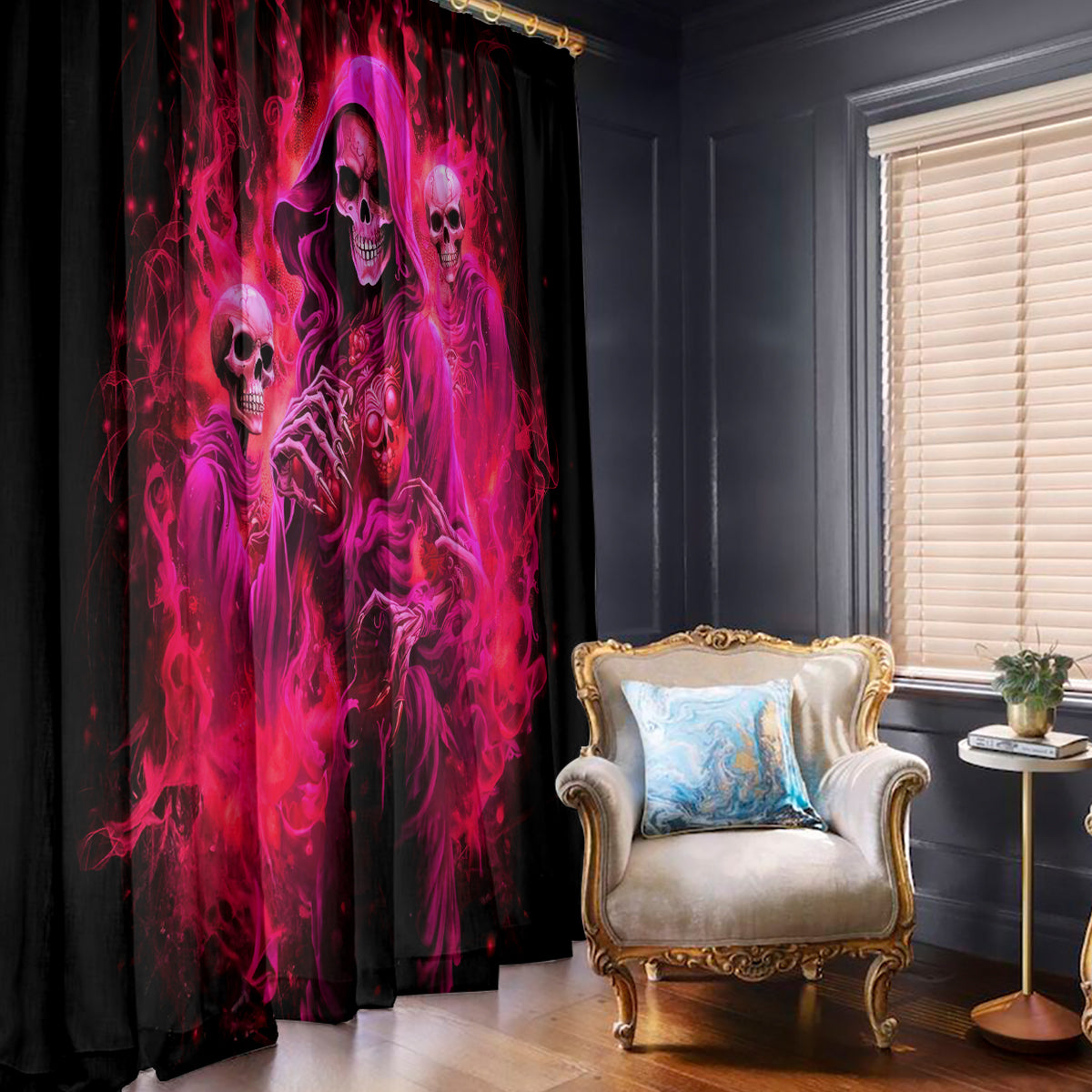 Flame Skull Window Curtain I Have 3 Sides Quite Sweet Funny Crazy And The Side You Never See