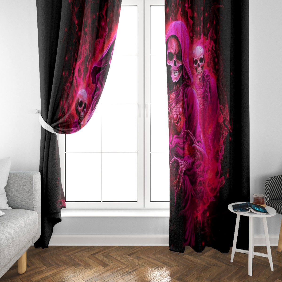 Flame Skull Window Curtain I Have 3 Sides Quite Sweet Funny Crazy And The Side You Never See