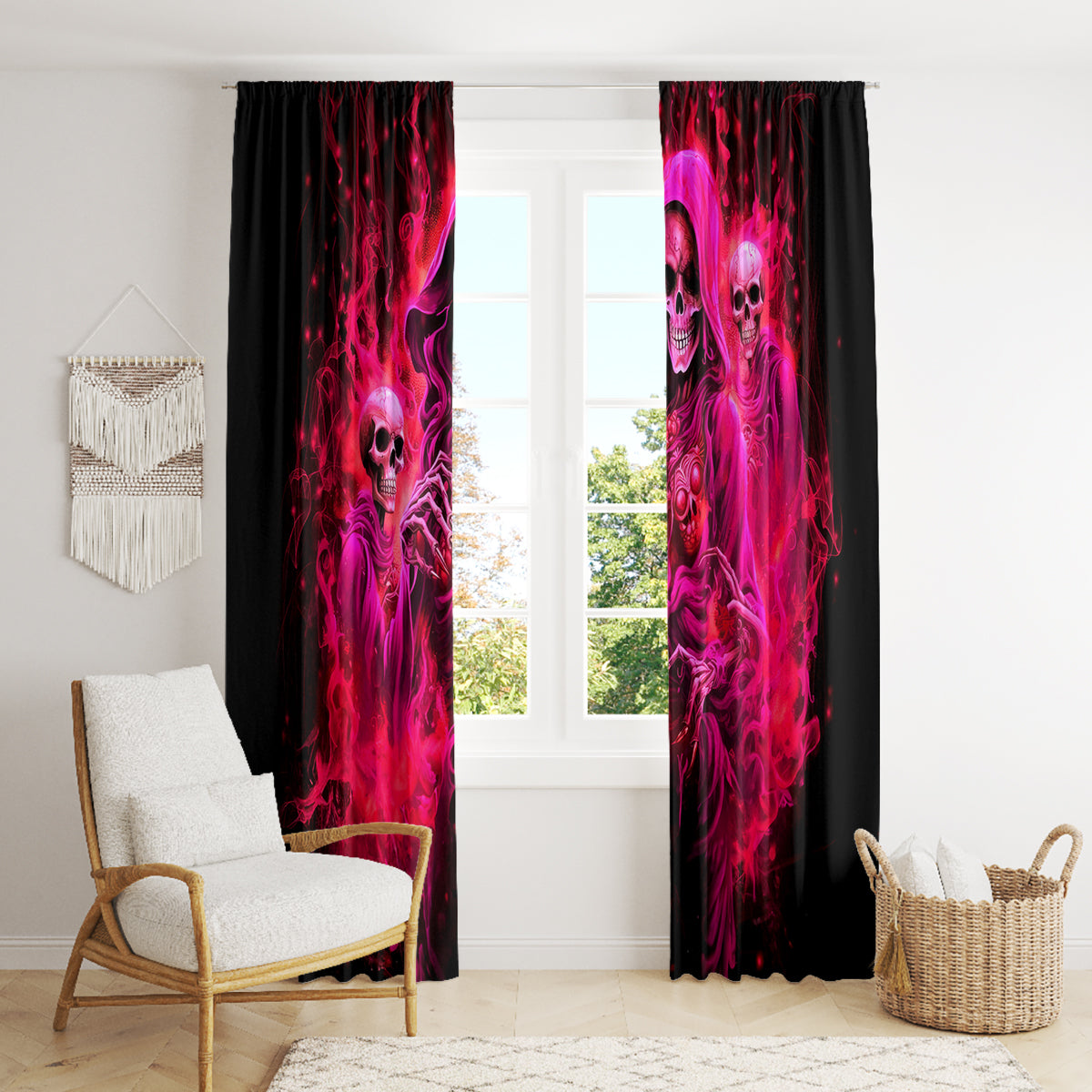 Flame Skull Window Curtain I Have 3 Sides Quite Sweet Funny Crazy And The Side You Never See