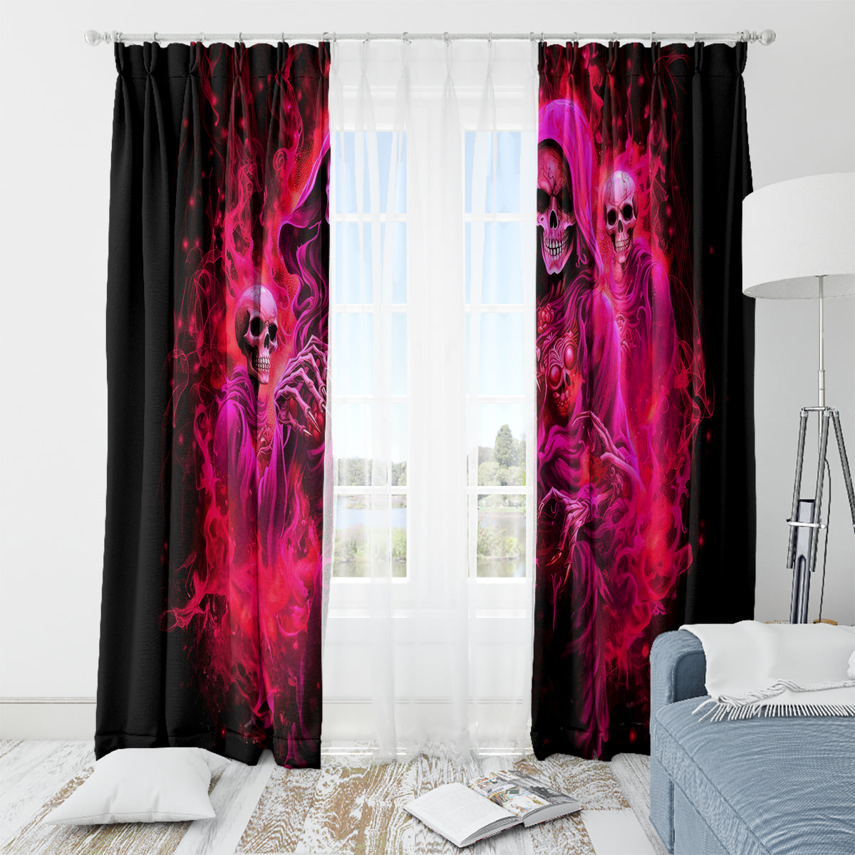 Flame Skull Window Curtain I Have 3 Sides Quite Sweet Funny Crazy And The Side You Never See