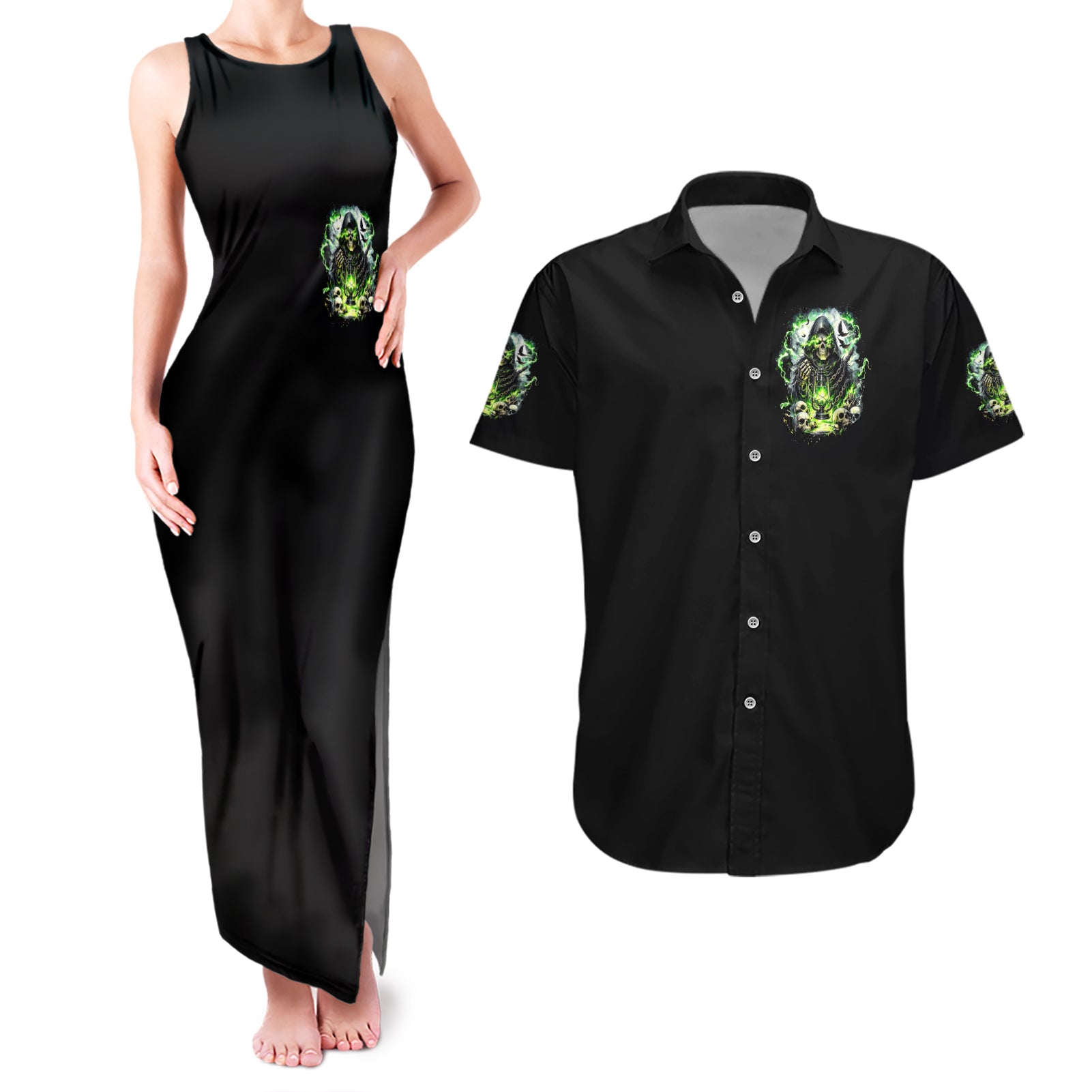 Reaper Skull Couples Matching Tank Maxi Dress and Hawaiian Shirt I Think I Was Designed To Be Alone