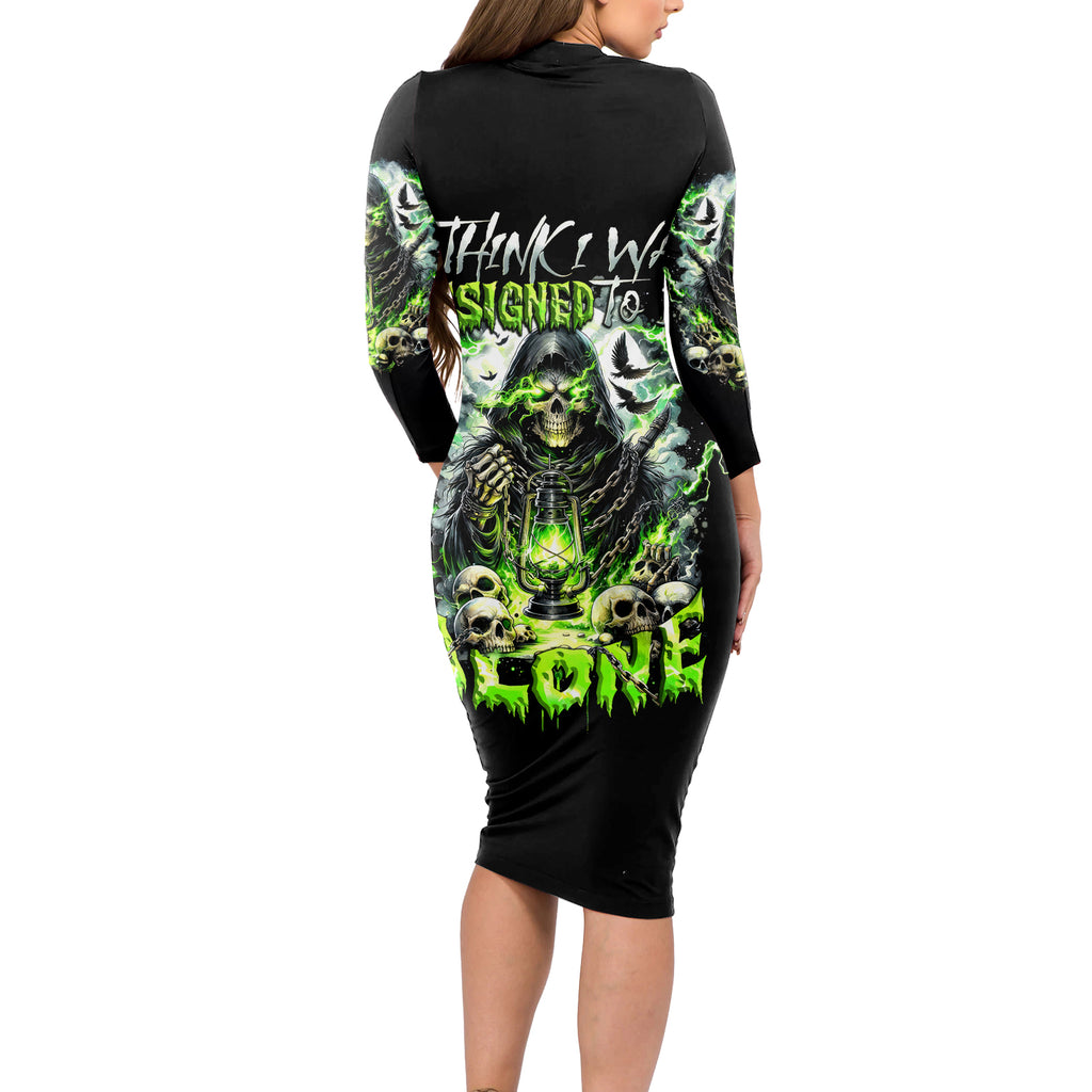Reaper Skull Long Sleeve Bodycon Dress I Think I Was Designed To Be Alone
