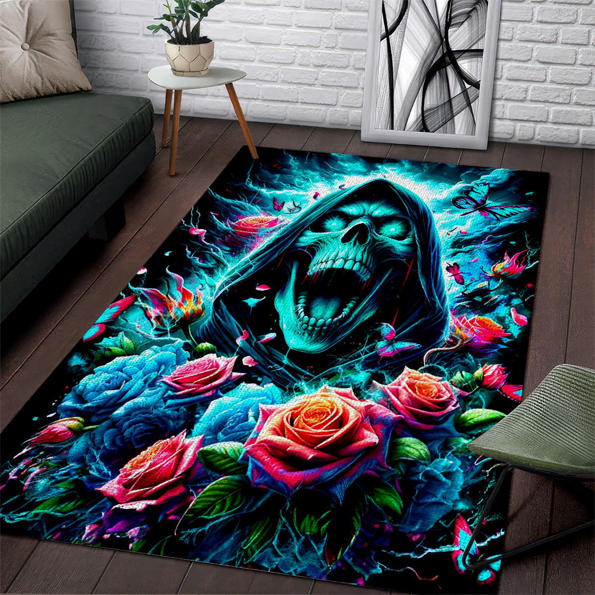 Rose Skull Area Rug She Whispered Back Iam The Storm