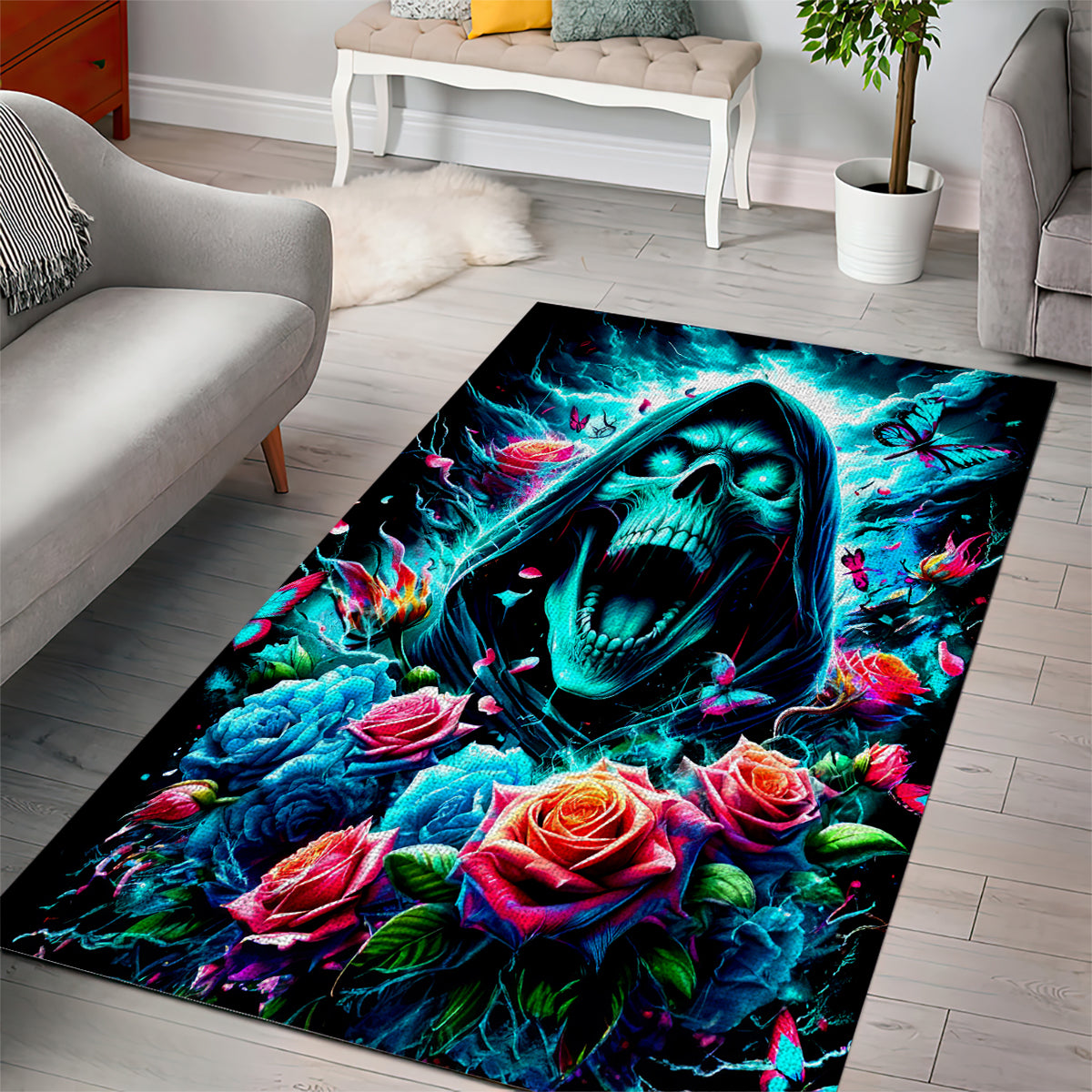 Rose Skull Area Rug She Whispered Back Iam The Storm