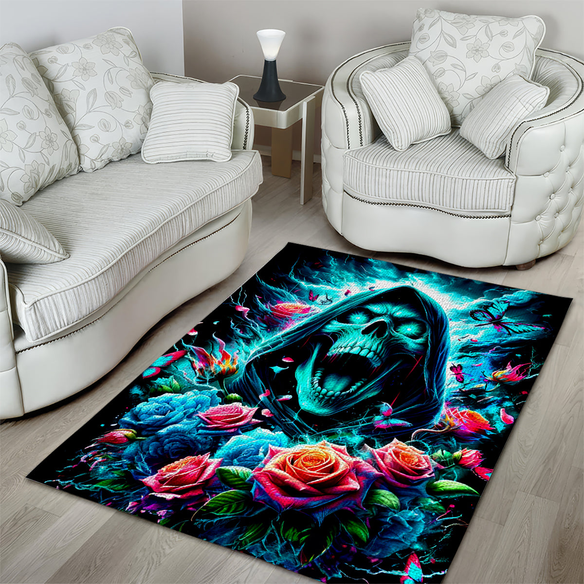 Rose Skull Area Rug She Whispered Back Iam The Storm