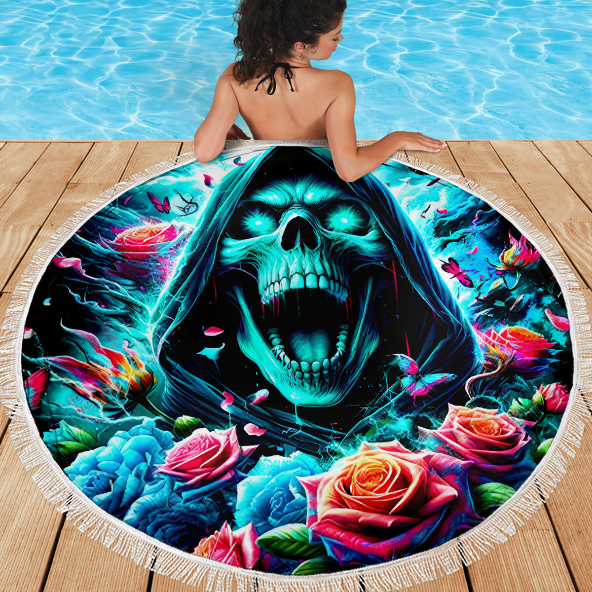 Rose Skull Beach Blanket She Whispered Back Iam The Storm