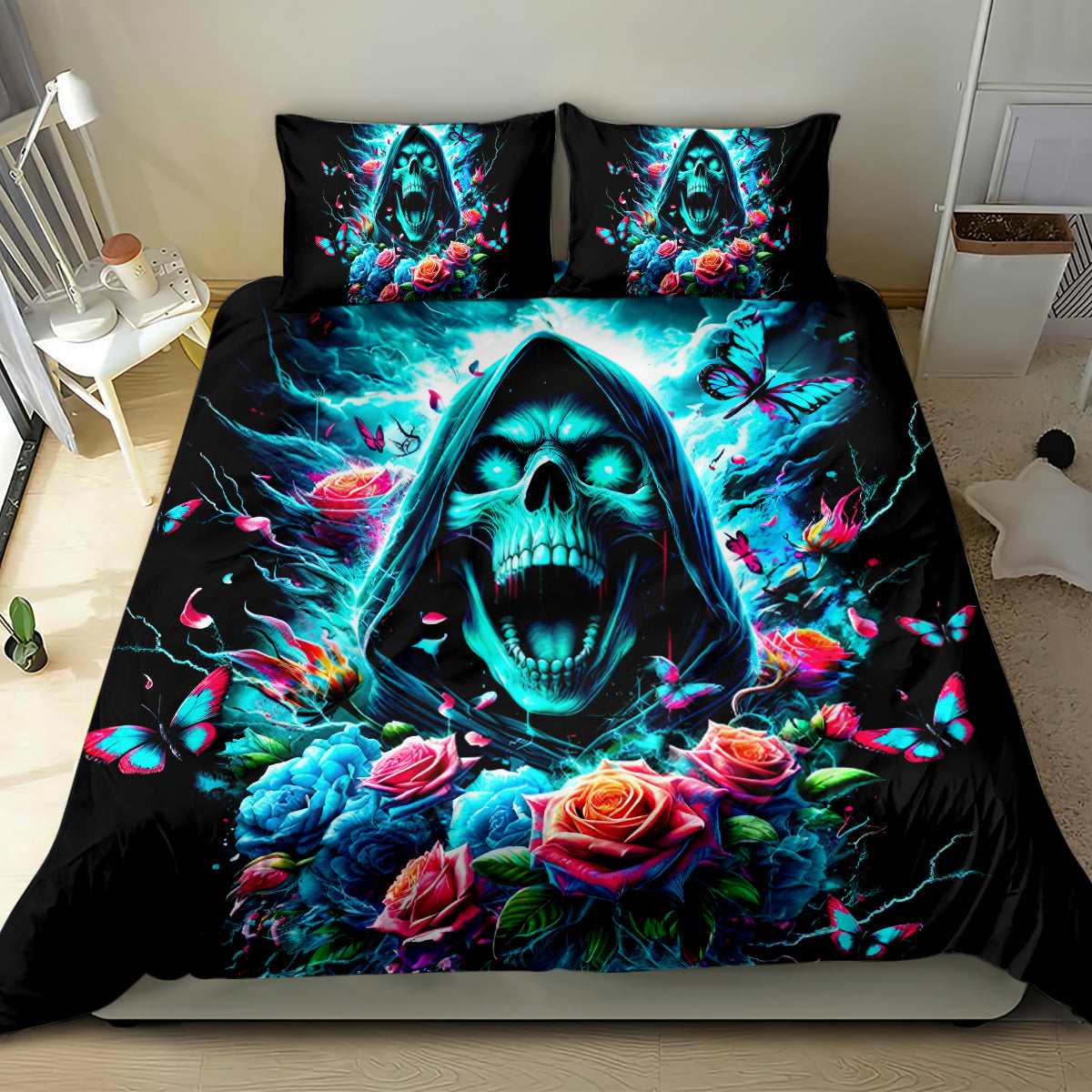 Rose Skull Bedding Set She Whispered Back Iam The Storm