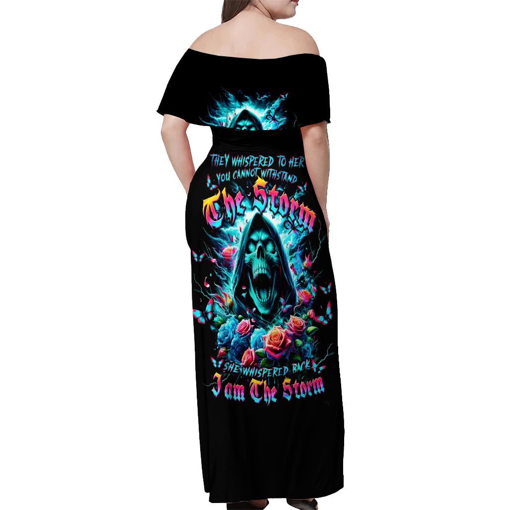 Rose Skull Off Shoulder Maxi Dress She Whispered Back Iam The Storm