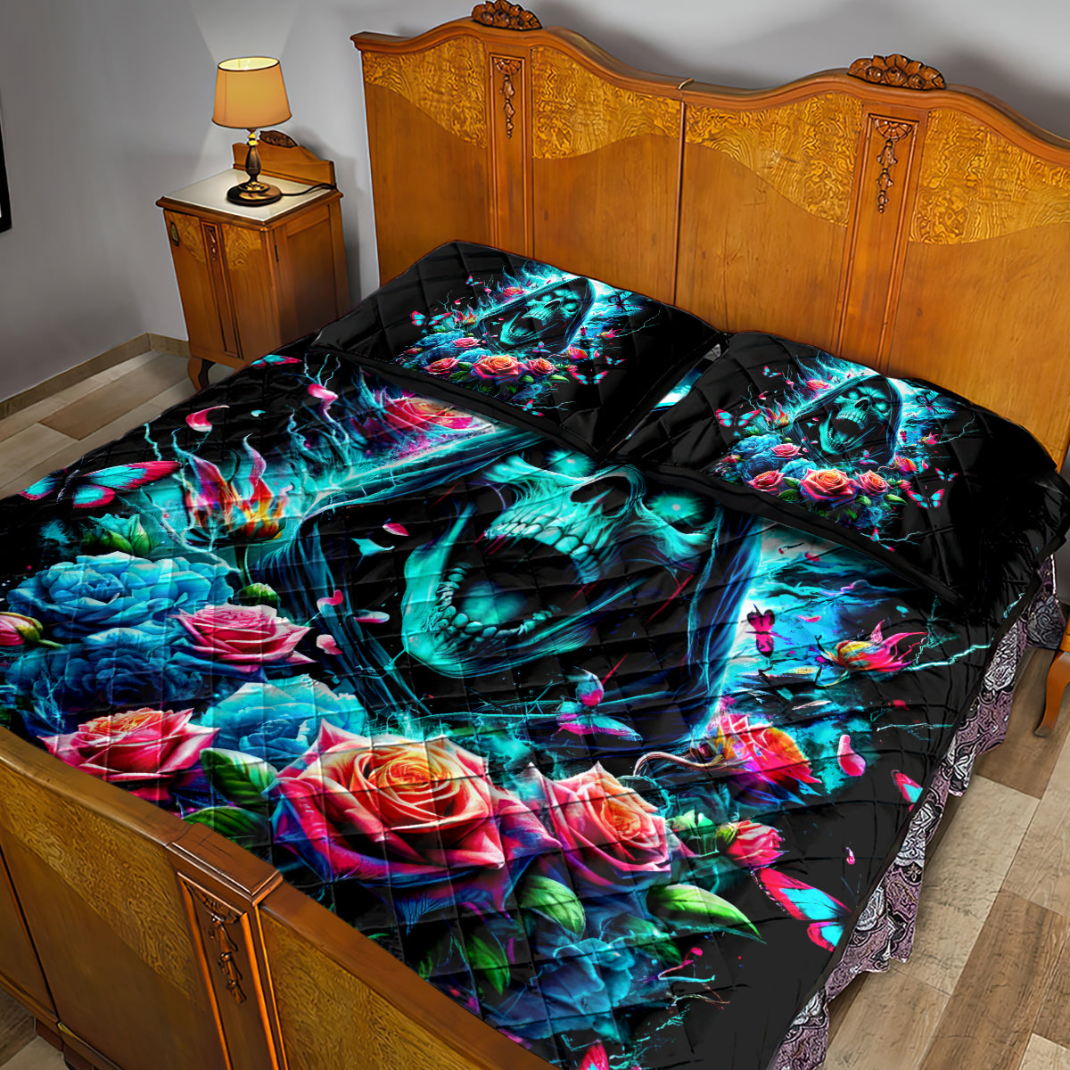Rose Skull Quilt Bed Set She Whispered Back Iam The Storm
