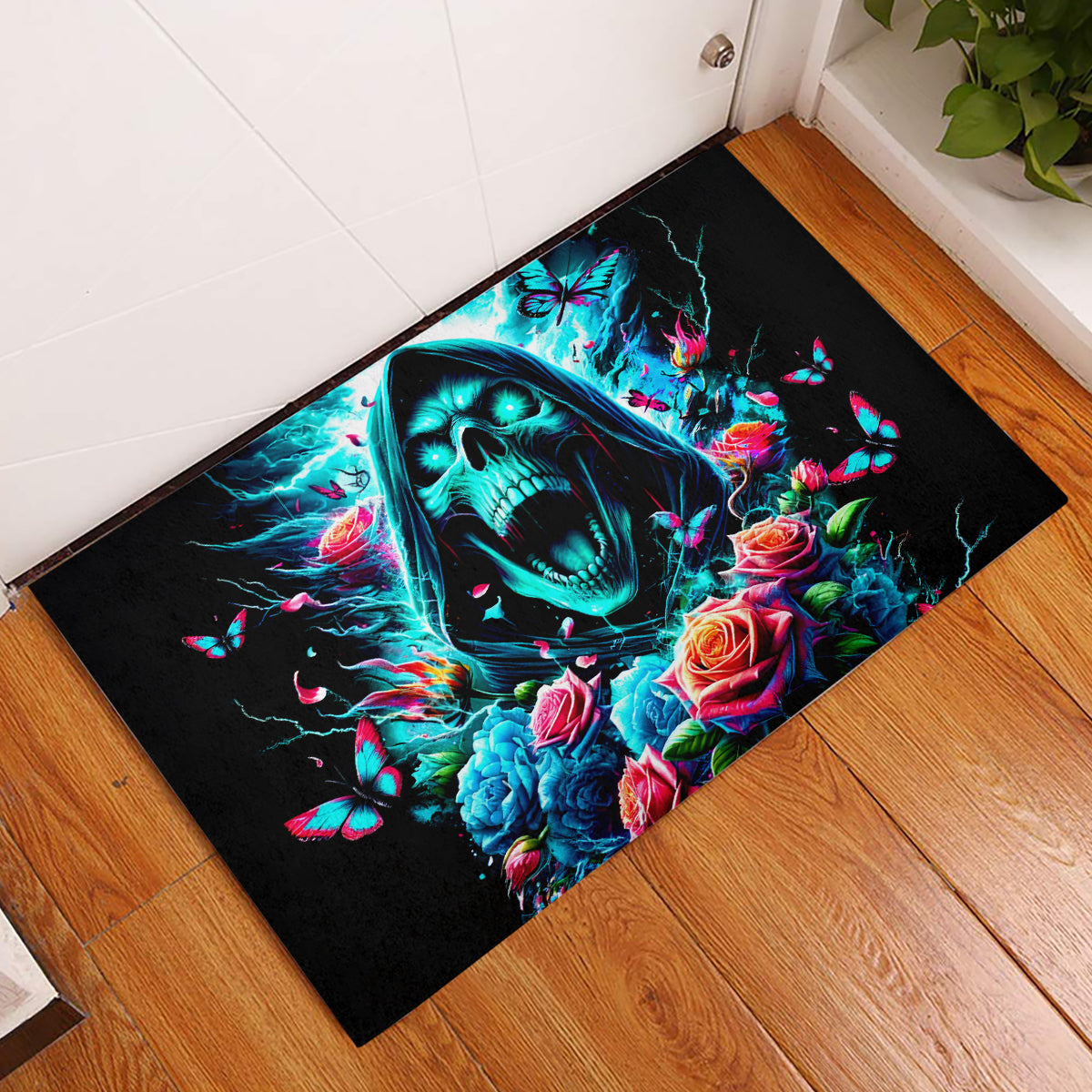 Rose Skull Rubber Doormat She Whispered Back Iam The Storm