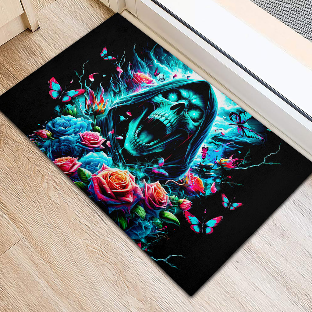 Rose Skull Rubber Doormat She Whispered Back Iam The Storm