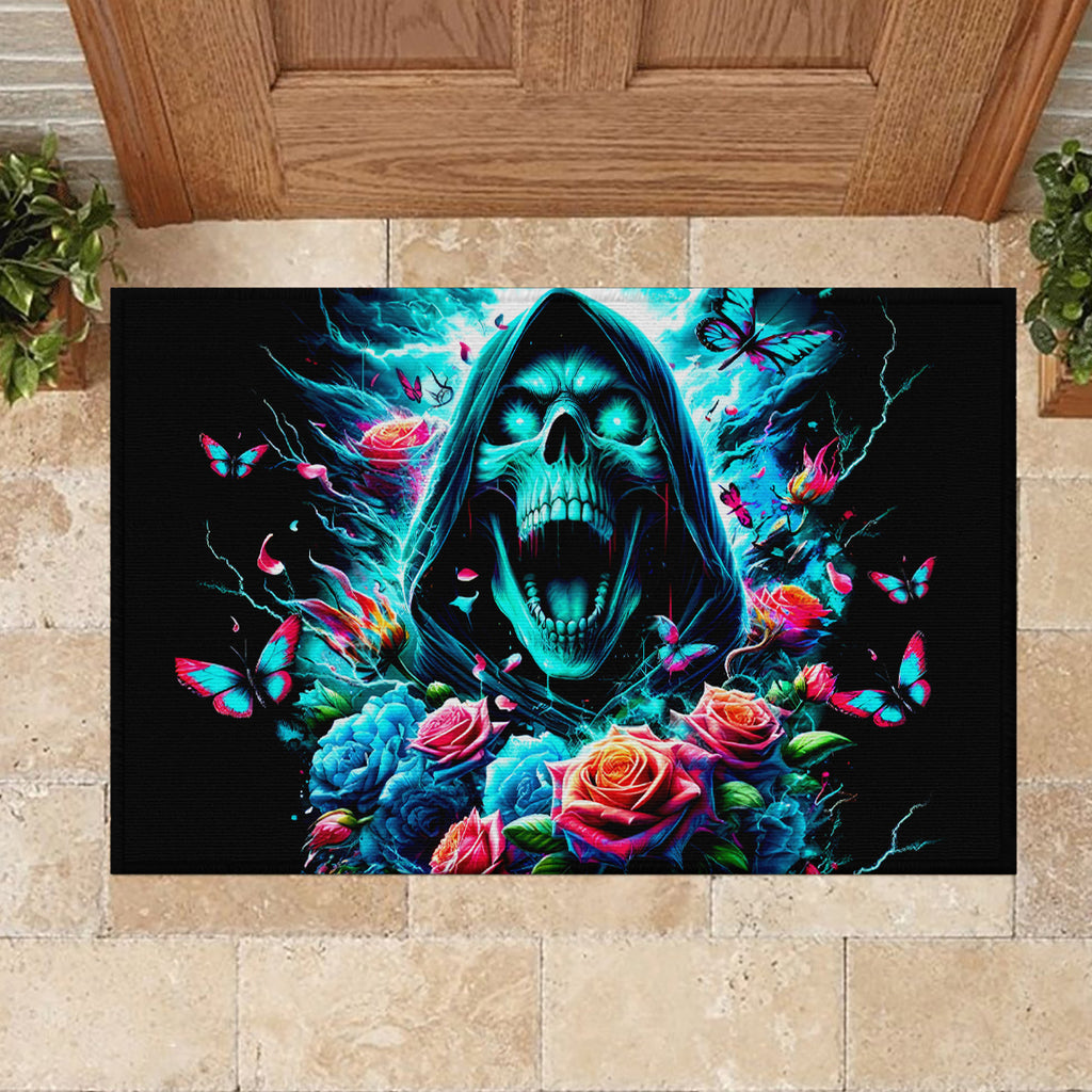 Rose Skull Rubber Doormat She Whispered Back Iam The Storm