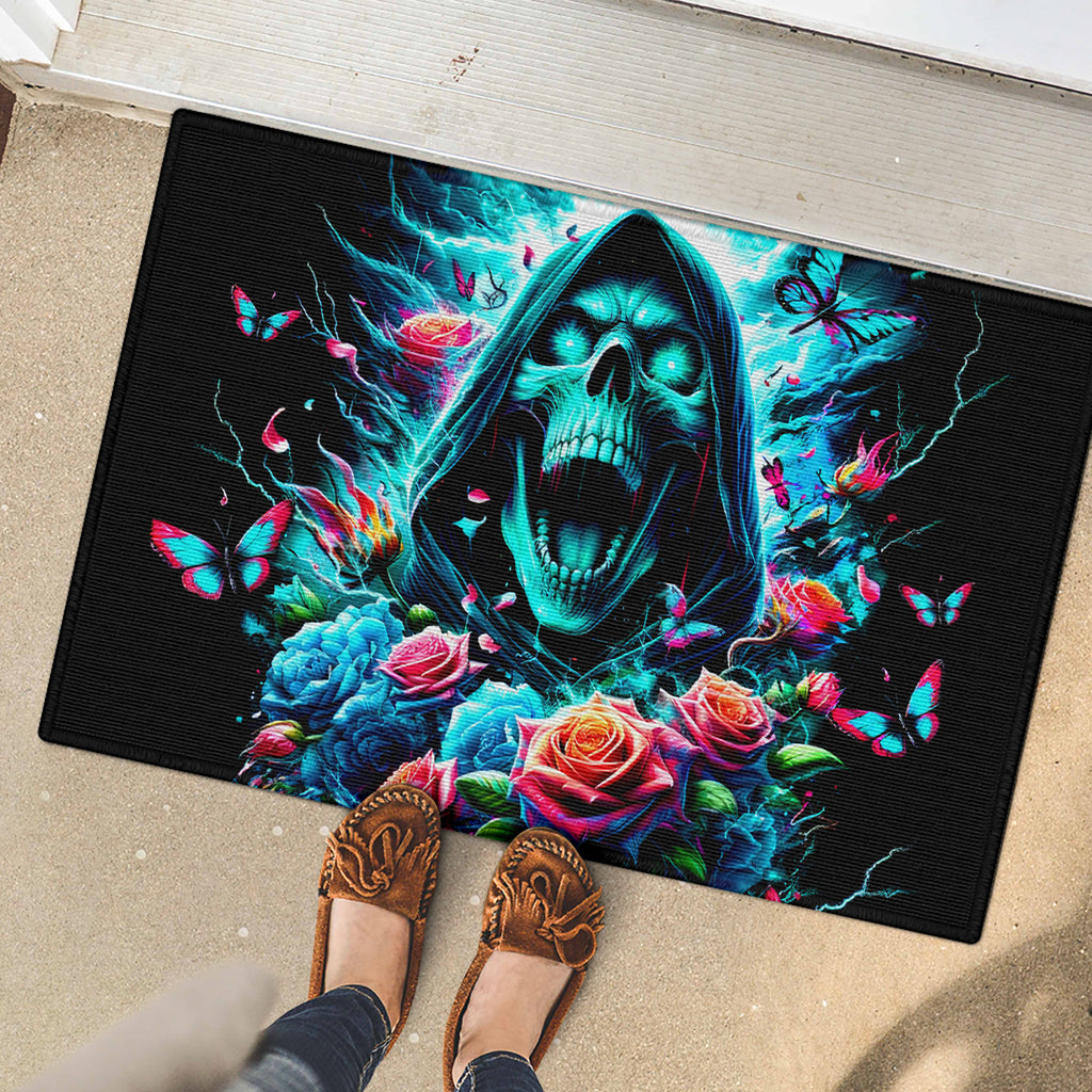 Rose Skull Rubber Doormat She Whispered Back Iam The Storm