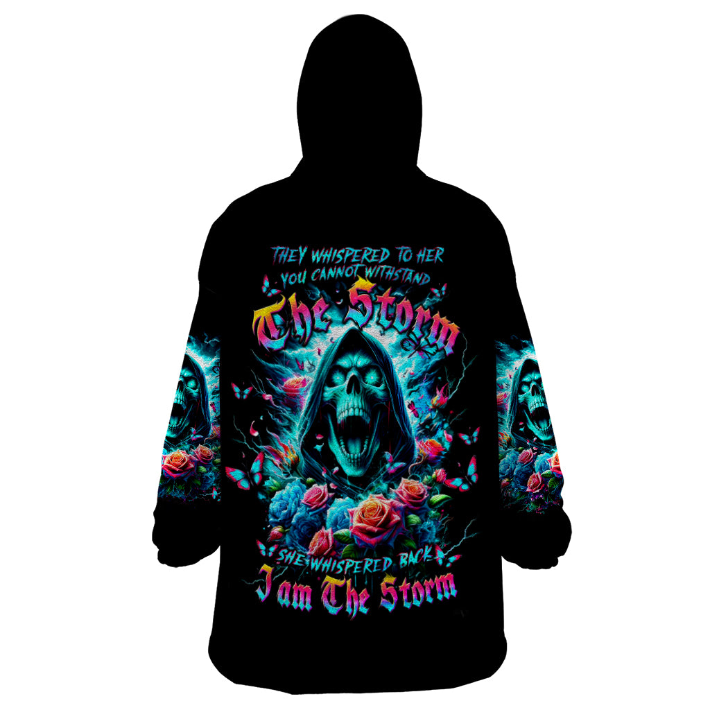 Rose Skull Wearable Blanket Hoodie She Whispered Back Iam The Storm
