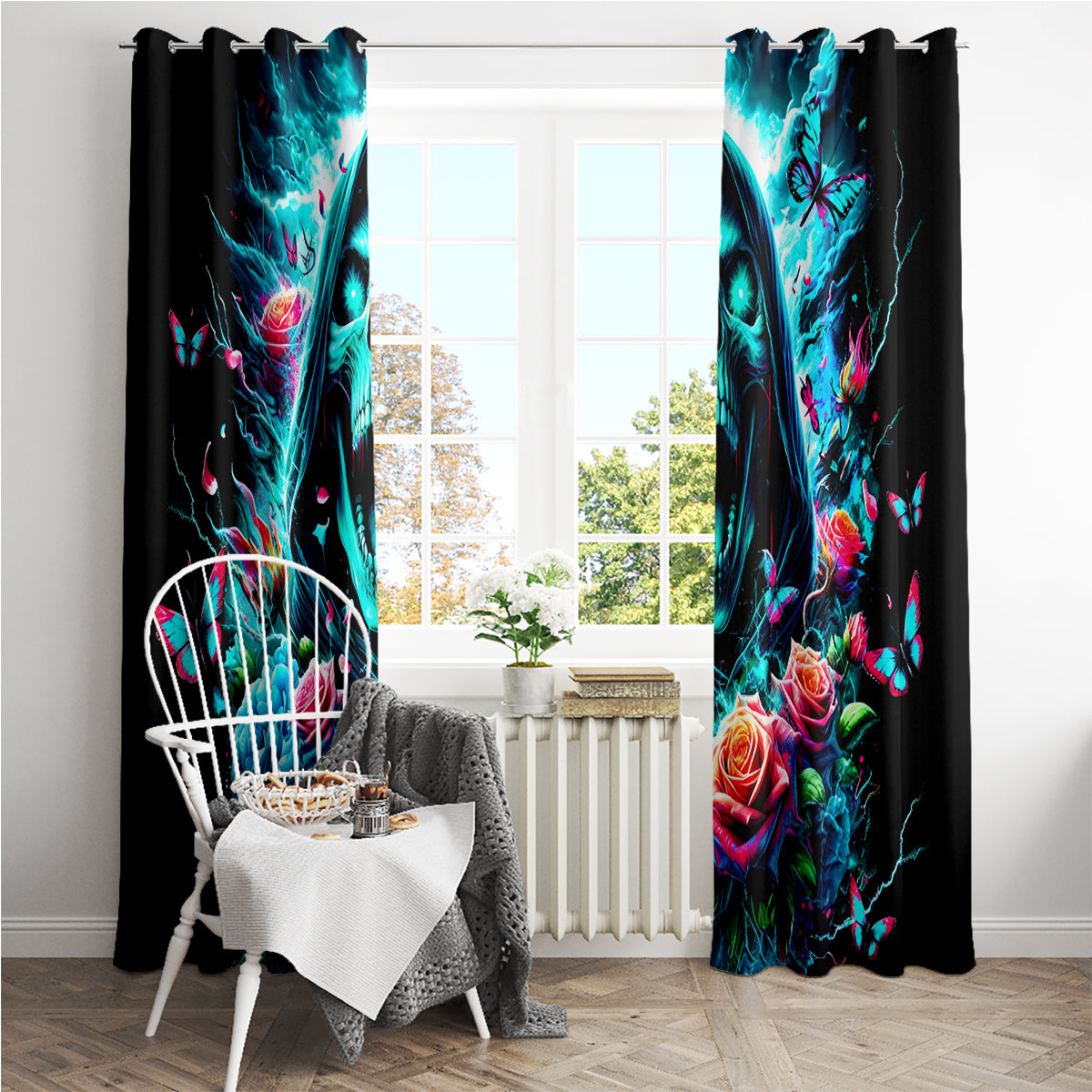 Rose Skull Window Curtain She Whispered Back Iam The Storm
