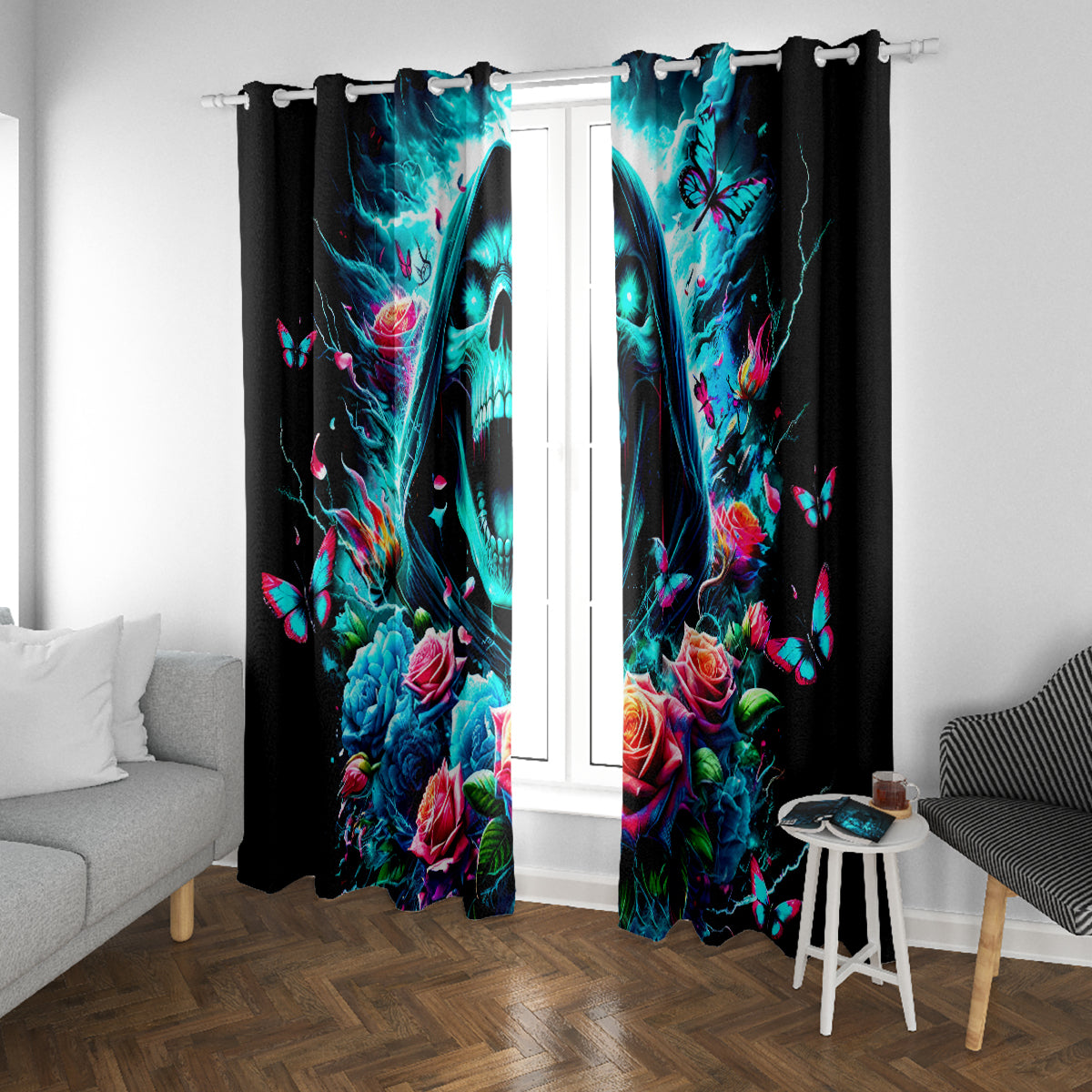 Rose Skull Window Curtain She Whispered Back Iam The Storm